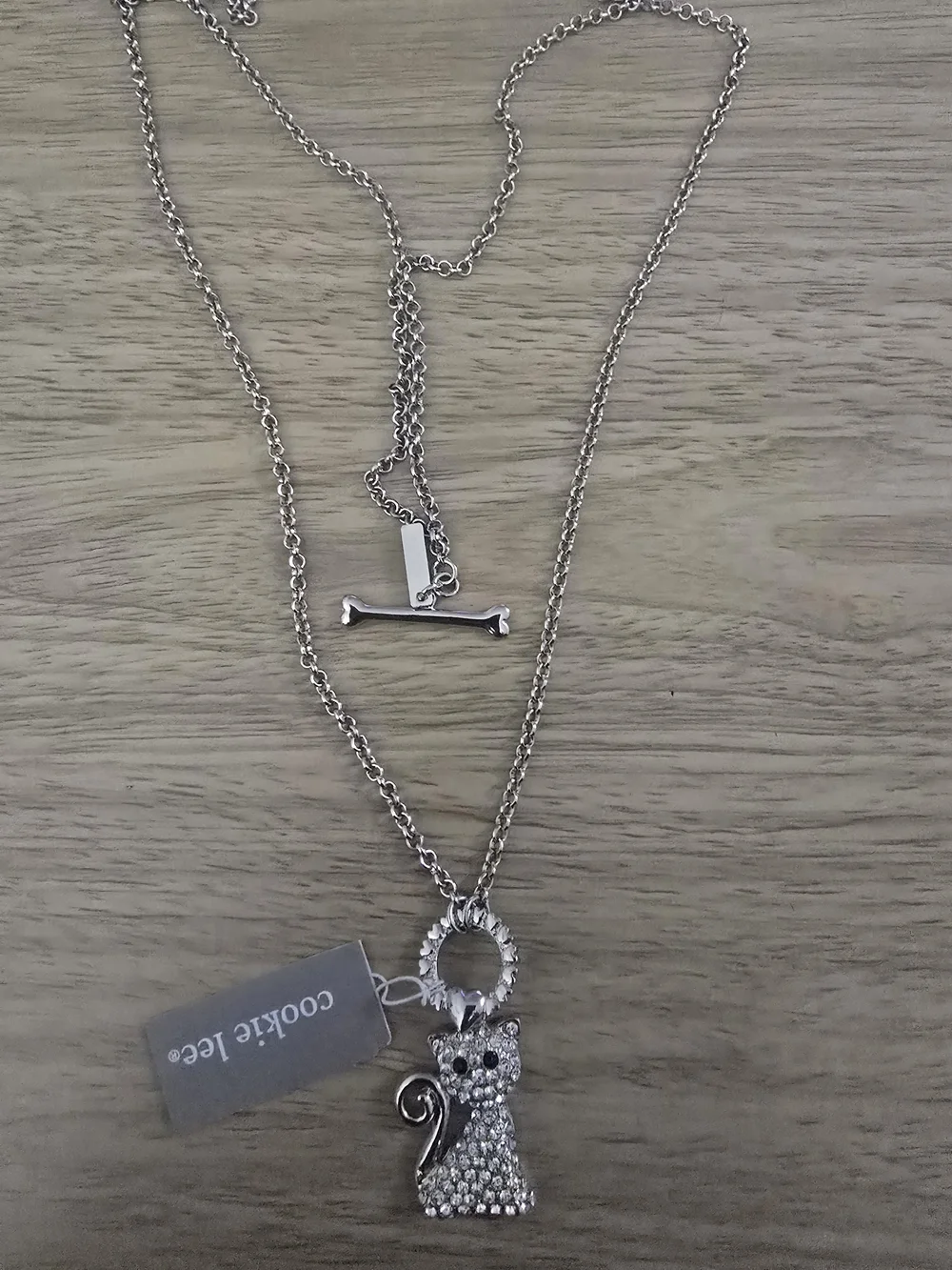 Silver Crystal Cat Pendant Necklace - Silver